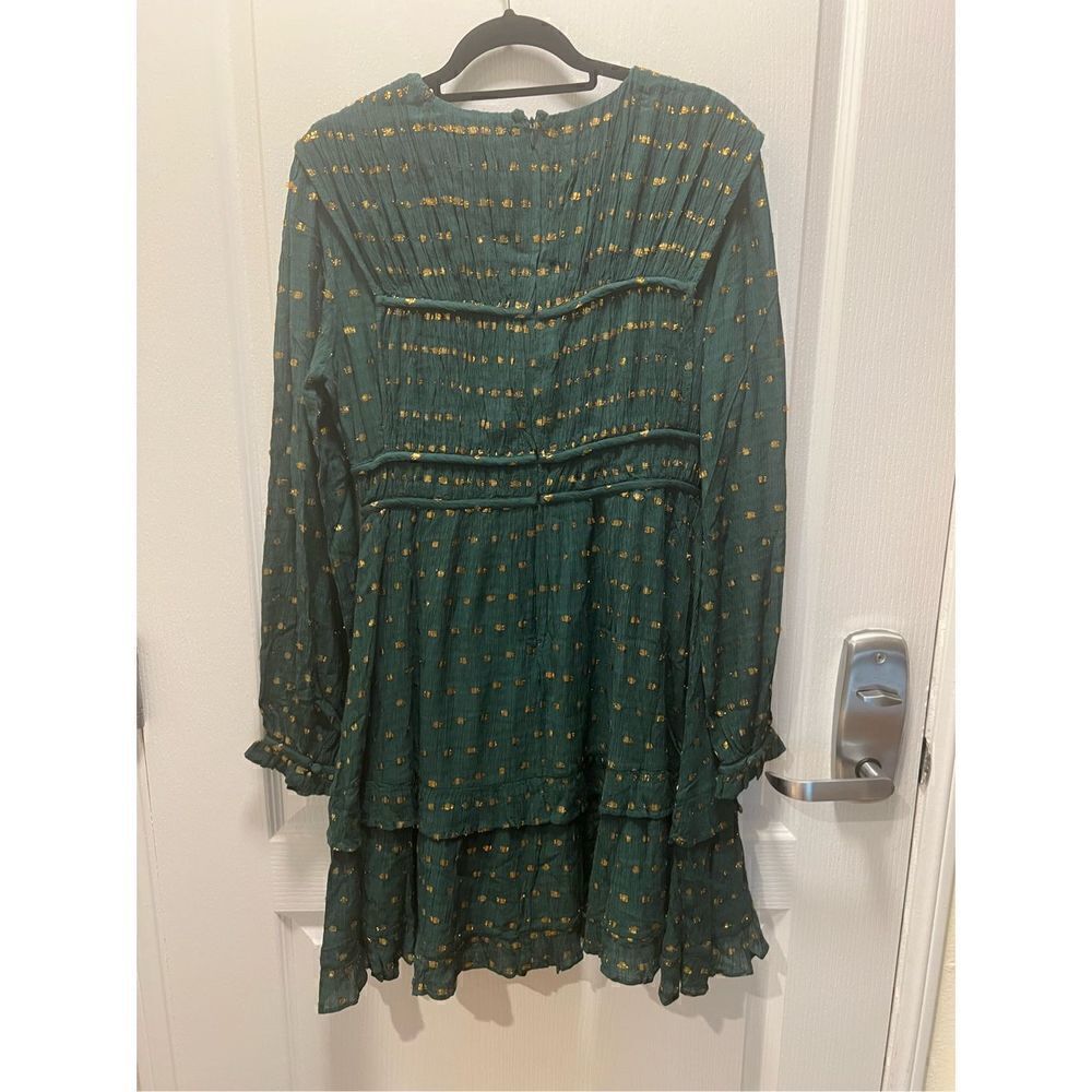 Scotch & Soda Long Sleeved Lurex Jacquard Ruffle Green Dress size M NWT$248 - Picture 7 of 9